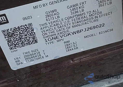 2023 Chevrolet Traverse Awd Lt Cloth из США, поврежденный, VIN 1GNEVGKW8PJ269022